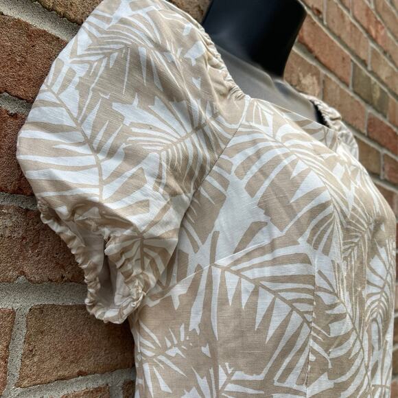 Coastal Beachy Botanical Print LOFT sz 2 Cutout Dress Vacation Resort Palm Midi - Picture 5 of 12